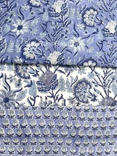 Hand Block Printed Blue Cotton Fabric By 5 Yard Dress Making Sewing Material