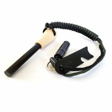 8 – in – 1 Survival Fire Starter With Wooden Handle and Paracord Lanyard