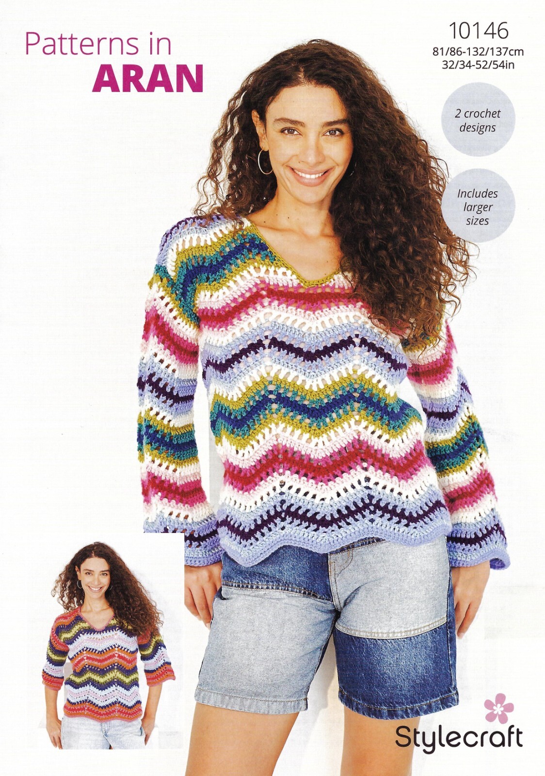 Stylecraft Aran Crochet Pattern - 10146 Ladies Sweater & Summer Top (2 Designs)