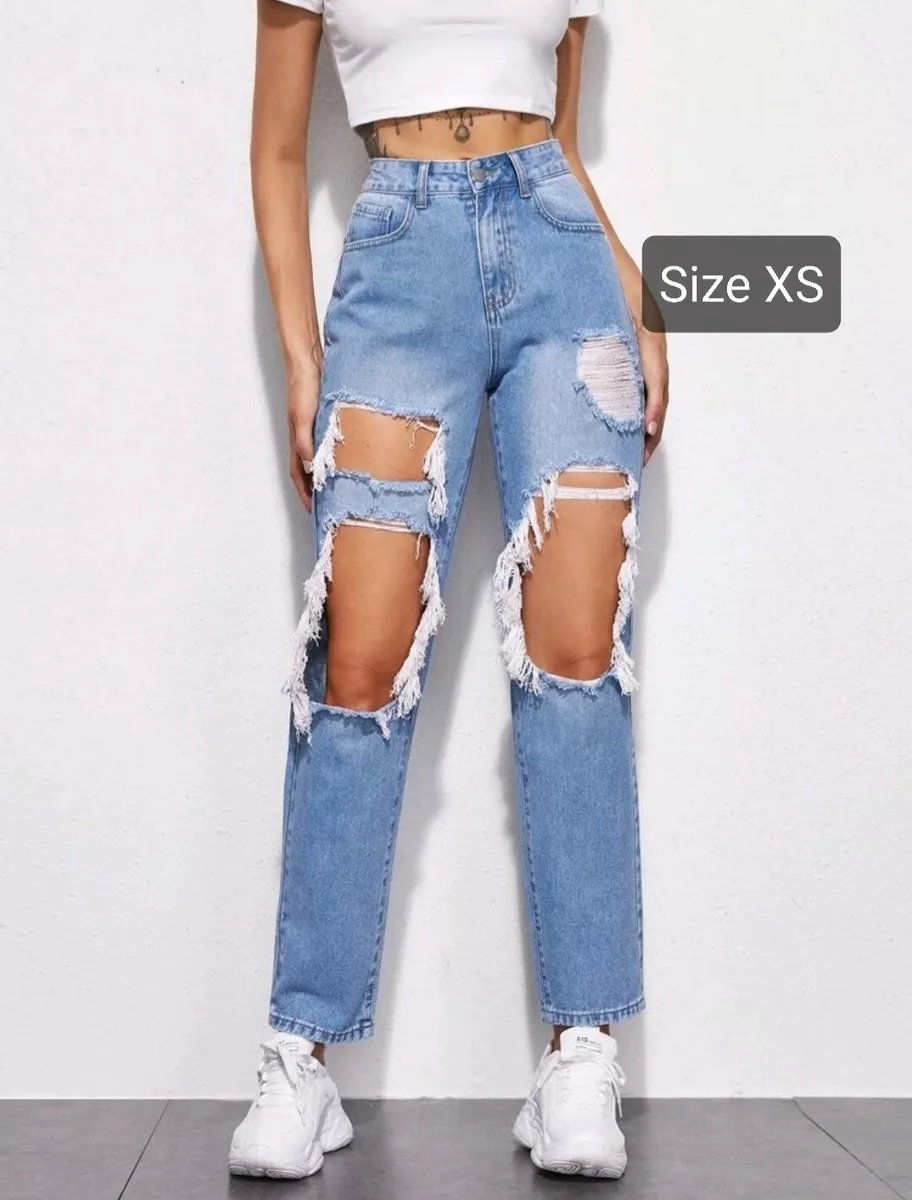 NEW Shein Distressed High-Waisted Mom Jeans Size XS