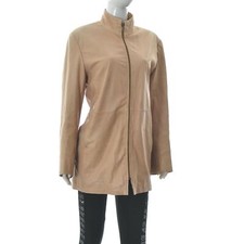 SAKI Giacca Donna Pelle Finto Collo Full Zip Blouson Cappotto Giacca Beige Ta...