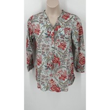 Soft Surroundings Women  s Tunic Top V-Neck Multicolor Floral Size S Long Sleeve