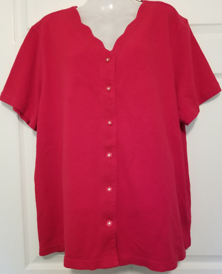 Women's Top Shirt Red Flower Shaped Buttons Essentials By Maggie Size 26/28