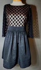 Eliza J Black Fit & Flare Polka Dot Lace Bodice Dress Size Petite 6