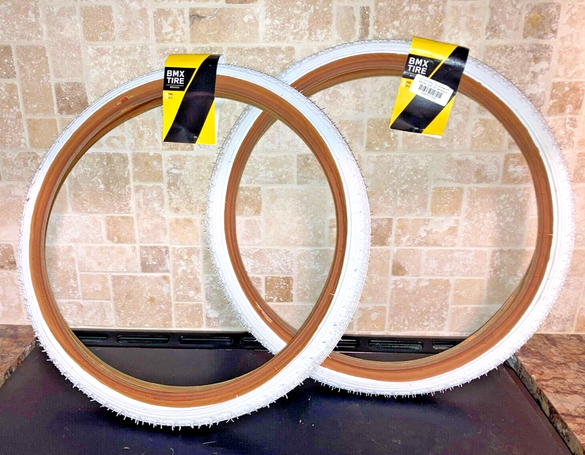 Lot De 2 Pneus GT LP-5 20 X 1.75 - Blanc/Brun - Style BMX Freestyle Old School - Neufs