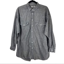 Vintage Levi s Silver Tab Snap Button Down Western Long Sleeve Grey Sz Large