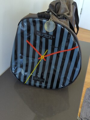 Vintage Swatch Watch Face Duffle Bag Backpack Gray Black K24 
