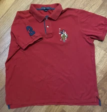 US Polo ASSN Red XL Big Blue Logo #3 Embroidered Ponies Short Sleeve Cotton