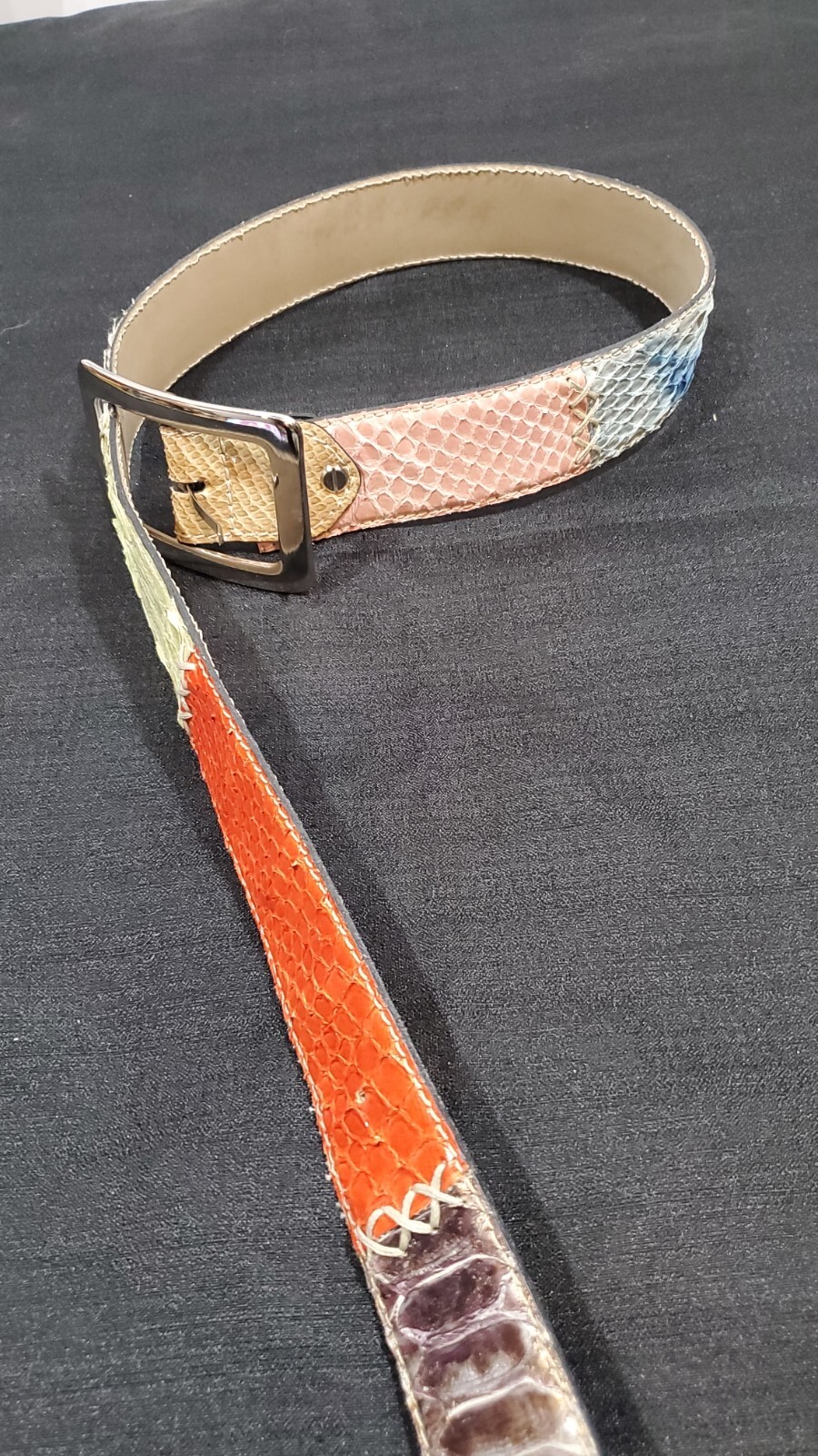 genuine python skin belt multi color bintage belt… - image 8