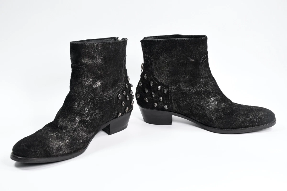 Zadig Voltaire Black Leather Gothic Skull Ankle Boots 38 US 8 eBay