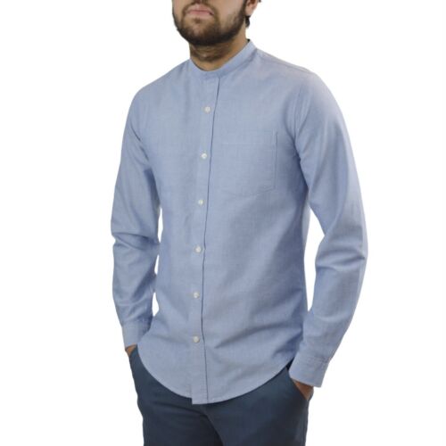 Men's Grandad Collar Long Sleeve White Shirts Regular Fit Collarless Shirt S-XXL - Picture 18 of 25