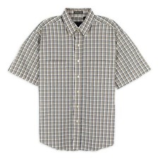 Beige Plaid Wrinkle-Free Short Sleeve Button-Up Dress Shirt Medium