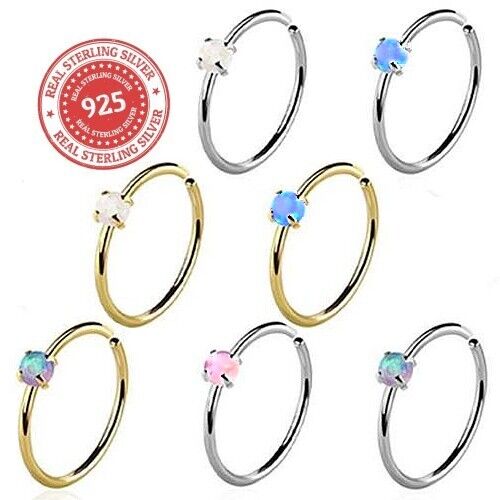 925 Sterling Silver Nose Ring Continuous Seamless Hoop bendable 16 18 20 gauge - Picture 1 of 32