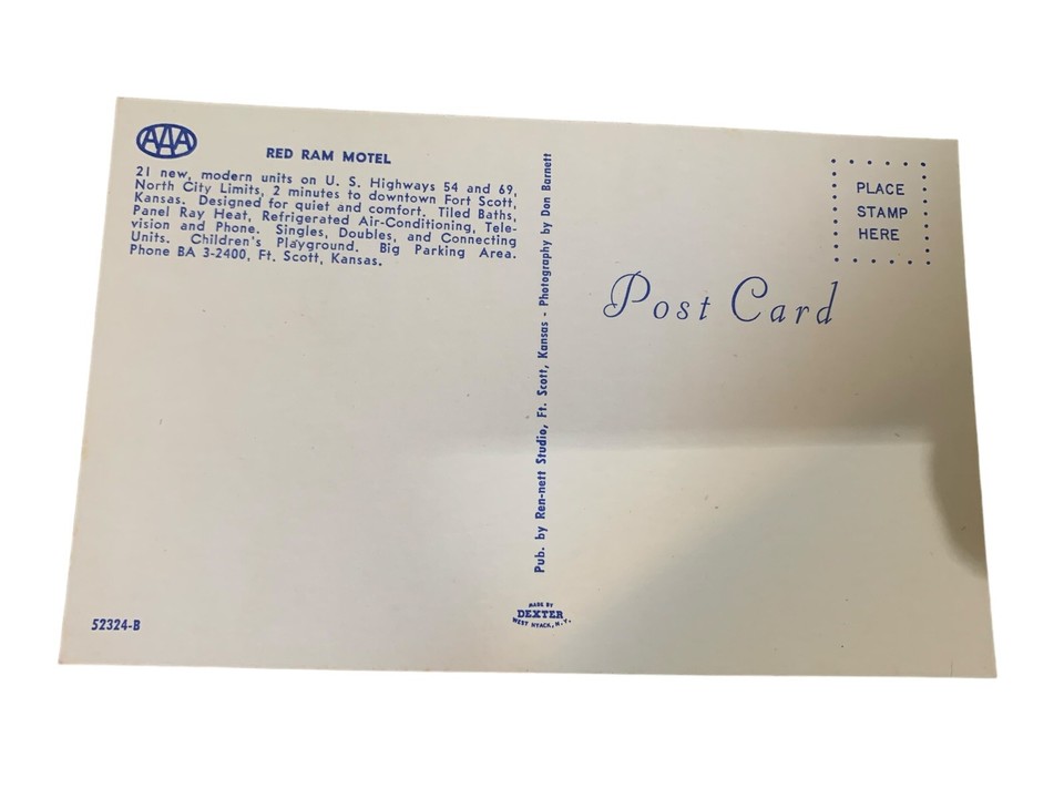 Vintage Postcard Red Ram Motel Fort Scott Kansas eBay
