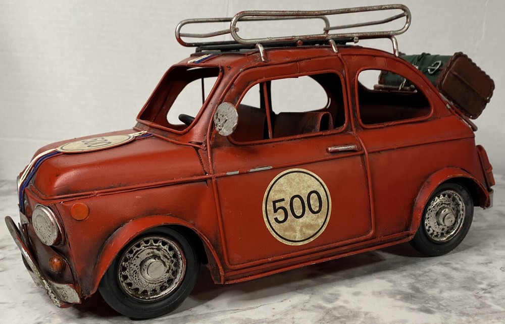 Red Fiat 500 Replica Tin Metal Mini style car 11