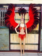 C105 Da NeeNa Red Angel Secret Ostrich Leotard Bodysuit Headdress Wings