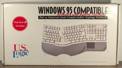 U.S. Logic Vintage PS/2 AT Ergonomic Keyboard Built In Touchpad w/ Box+Manual