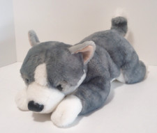 FAO Schwarz Plush Wolf Husky Malamute Dog Gray Blue Laying 19" Stuffed Animal