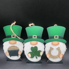 ST Patrick s Day 3 Gnome Irish Leprechaun Ornaments Wood Holiday Decor New