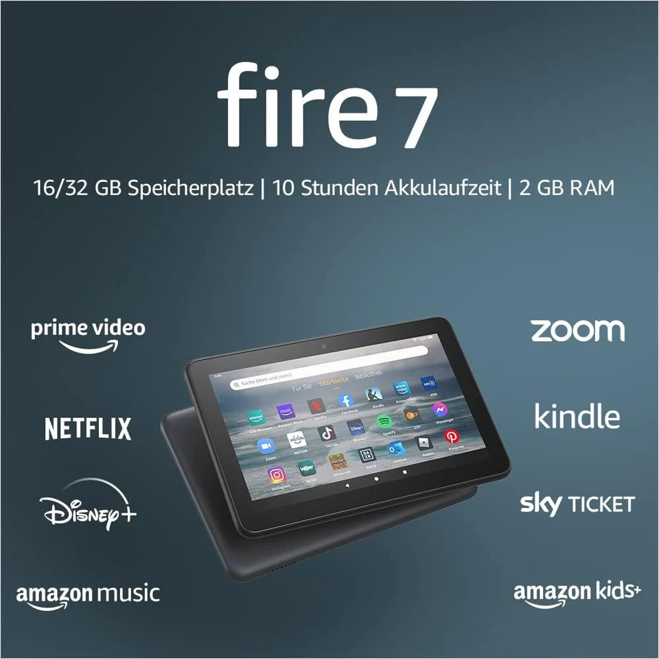 Fire 7-Tablet, 7-Zoll-Display 32 GB, neuestes Modell (2022) Schwarz mit Werbung