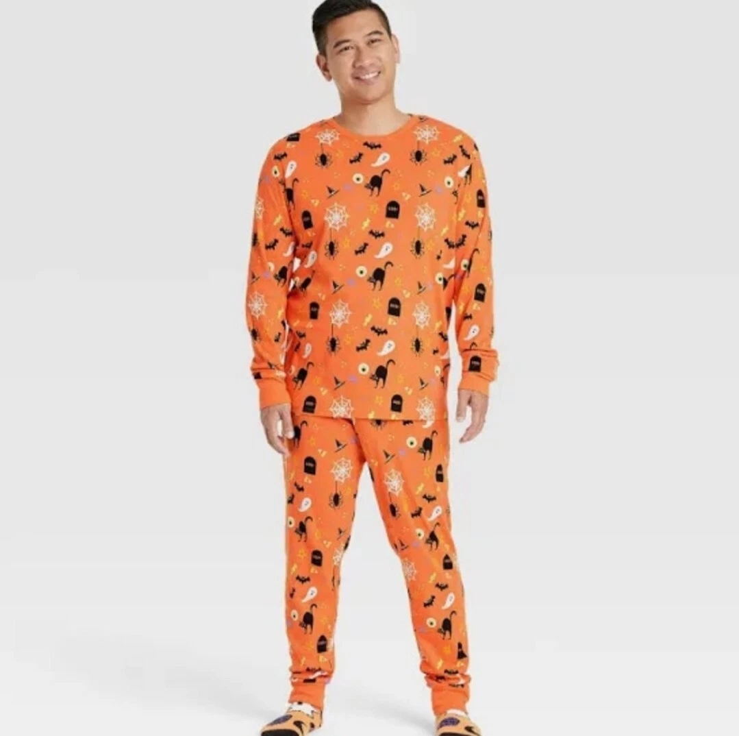  Halloween Pumpkin Check Orange Mens Pajama Pants Men's