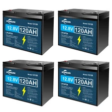 1/2/3/4 Pack 12V 120Ah LiFePO4 Lithium Battery, Deep Cycle, for RV Golf Cart Lot