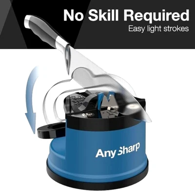 AnySharp Knife Sharpener, Hands-Free with Suction Base for Safe Sharpening