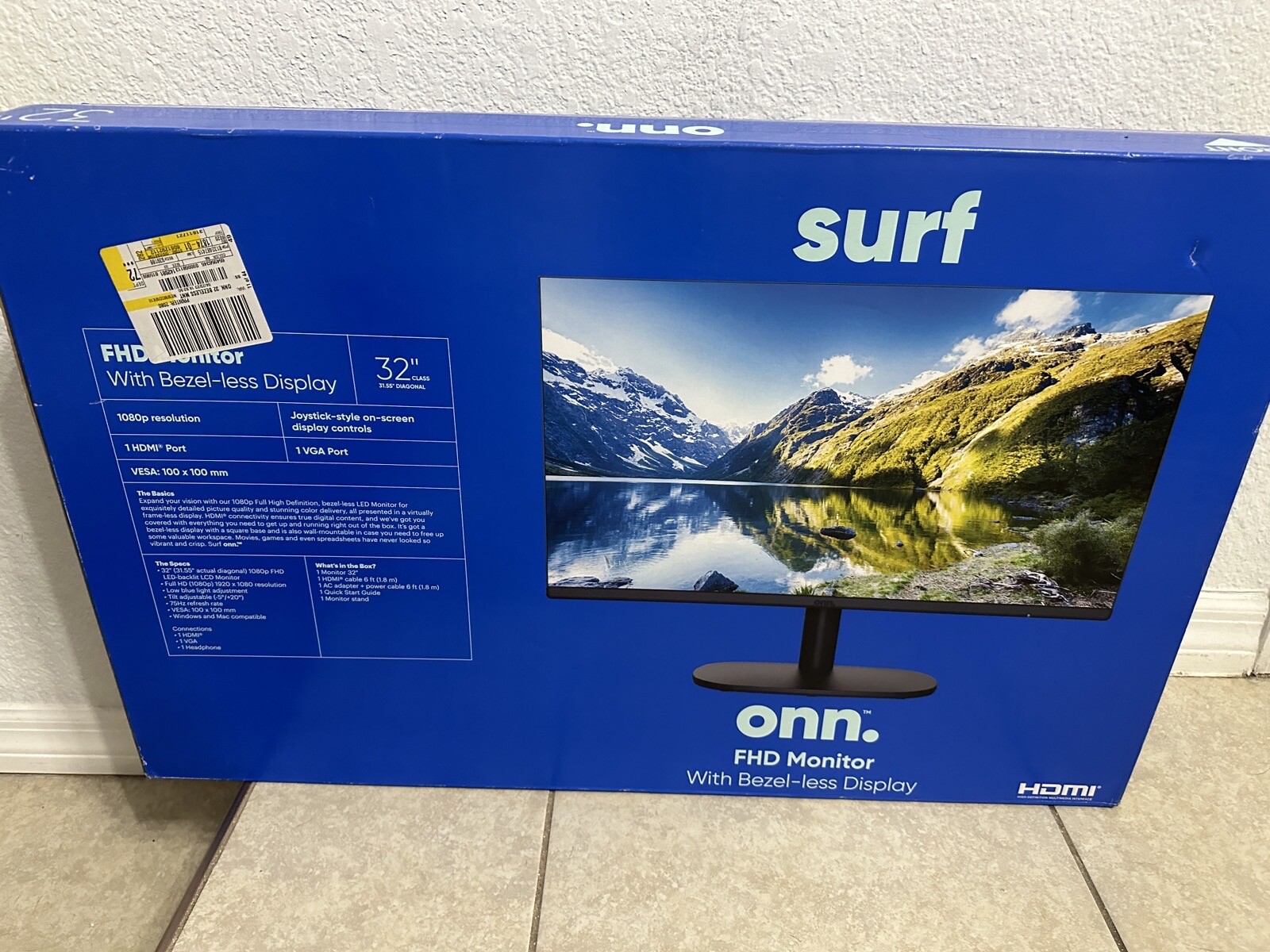 Onn Surf 32" FHD 1080p 75hz Monitor Bezelless Display 1920x1080