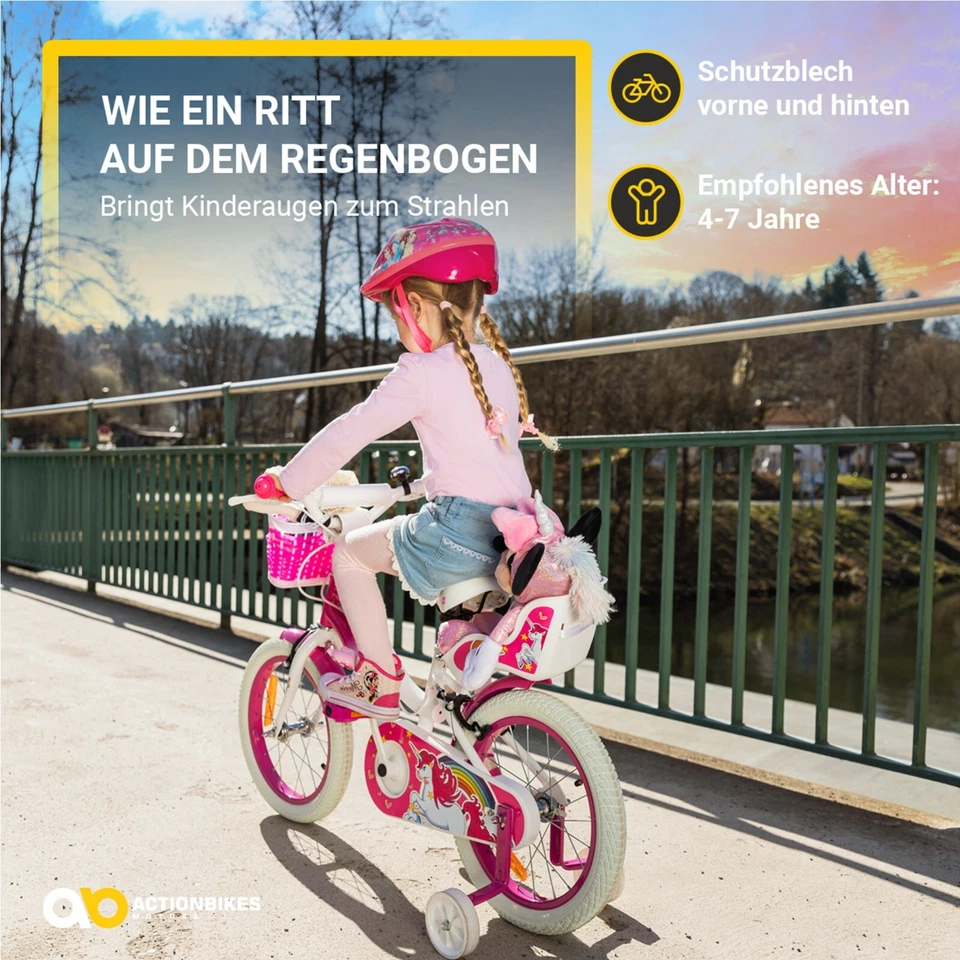 Kinderfahrrad Unicorn Kinder Mädchen Fahrrad Korb mit Stützräder pink 16 Zoll - Bild 3 von 4