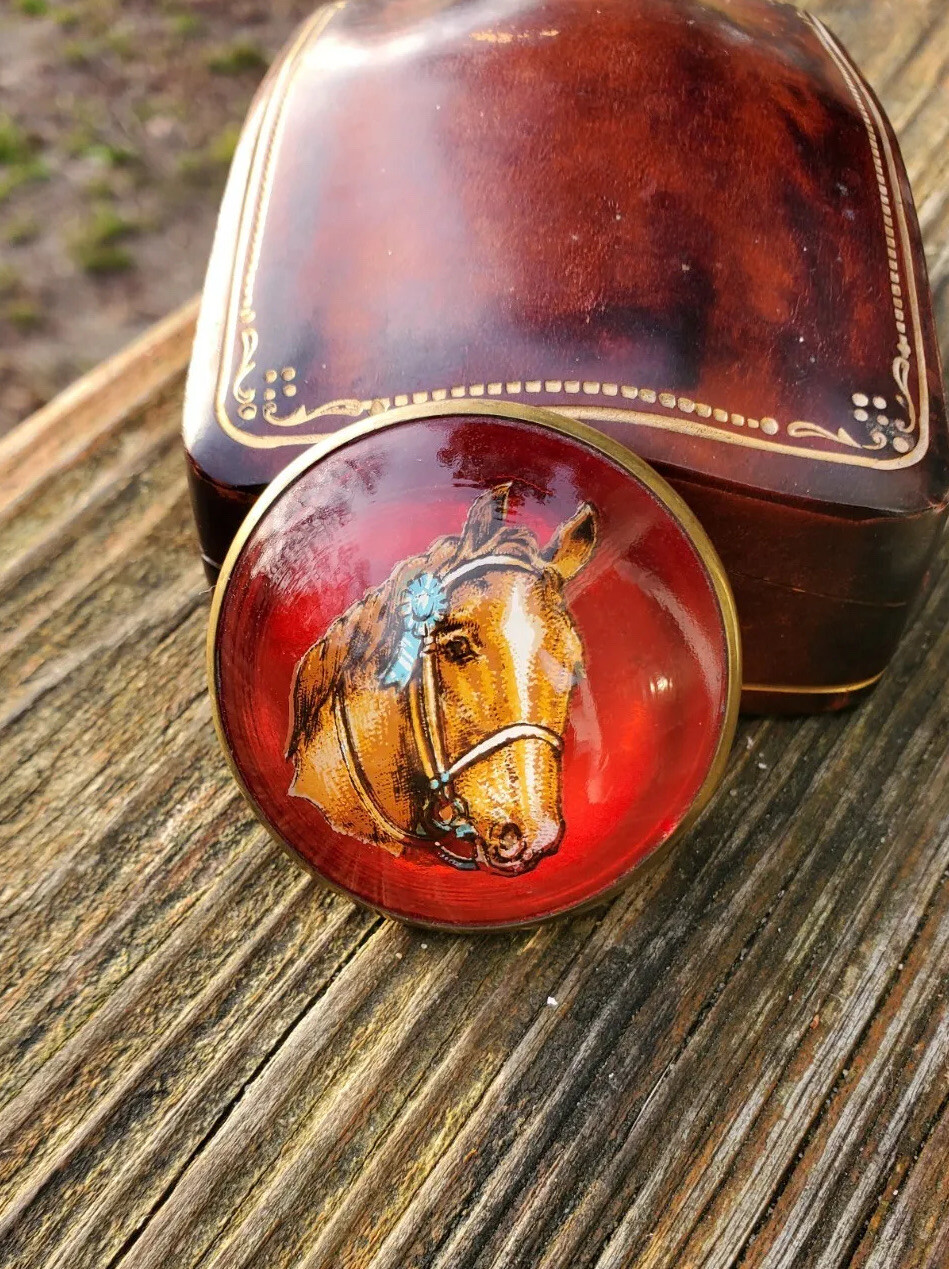 Antique Horse Head Bridle Rosette Brooch Red Glass Do… Gem