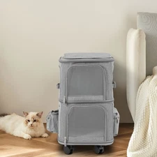 Double-Compartment Pet Rolling Carrier Pet Carrier with Wheels Pet Trolley Bag
