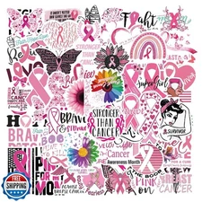 100PCS Breast Cancer Awareness Stickers,Pink Ribbon Stickers,Caring for Women