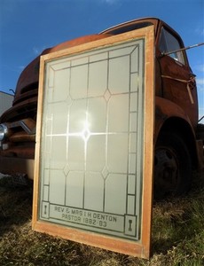 Etched Frosted Clear Glass Vintage Church Window, Architectural Art Glass, C,,