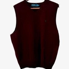Vintage Polo Ralph Lauren Mens XL Burgundy V Neck Sweater Vest Pony Hong Kong