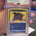 Radiant Blastoise #018/078 from the Pokémon GO set, PSA 10 Gem Mint.