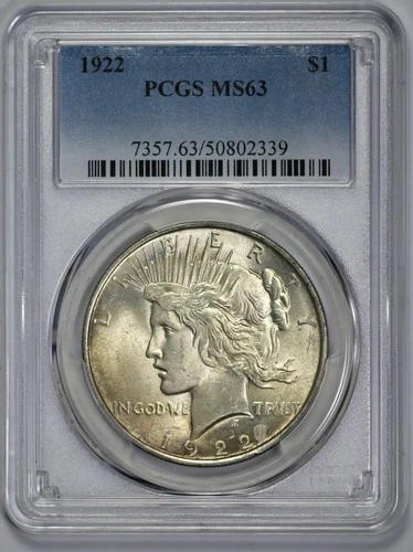 1922 Peace Silver $1 Dollar PCGS MS 63