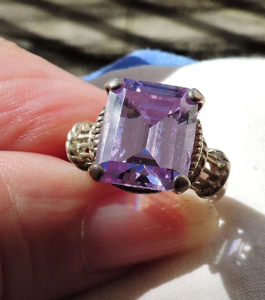 Anel quadrado corte esmeralda prata esterlina 925 solitário kunzita tamanho 6 - Imagem 3 de 4