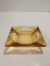 Amber Ashtray Square Heavy Glass for Cigar Cigarettes 4.5" Vintage