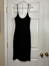 Women s Black Solid Full Slip Spaghetti Strap Stretch Wireless Size M 1Pack