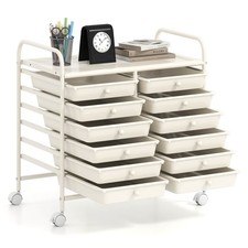 12 Drawers Rolling Cart Storage Bins Scrapbook Paper Studio Organizer White