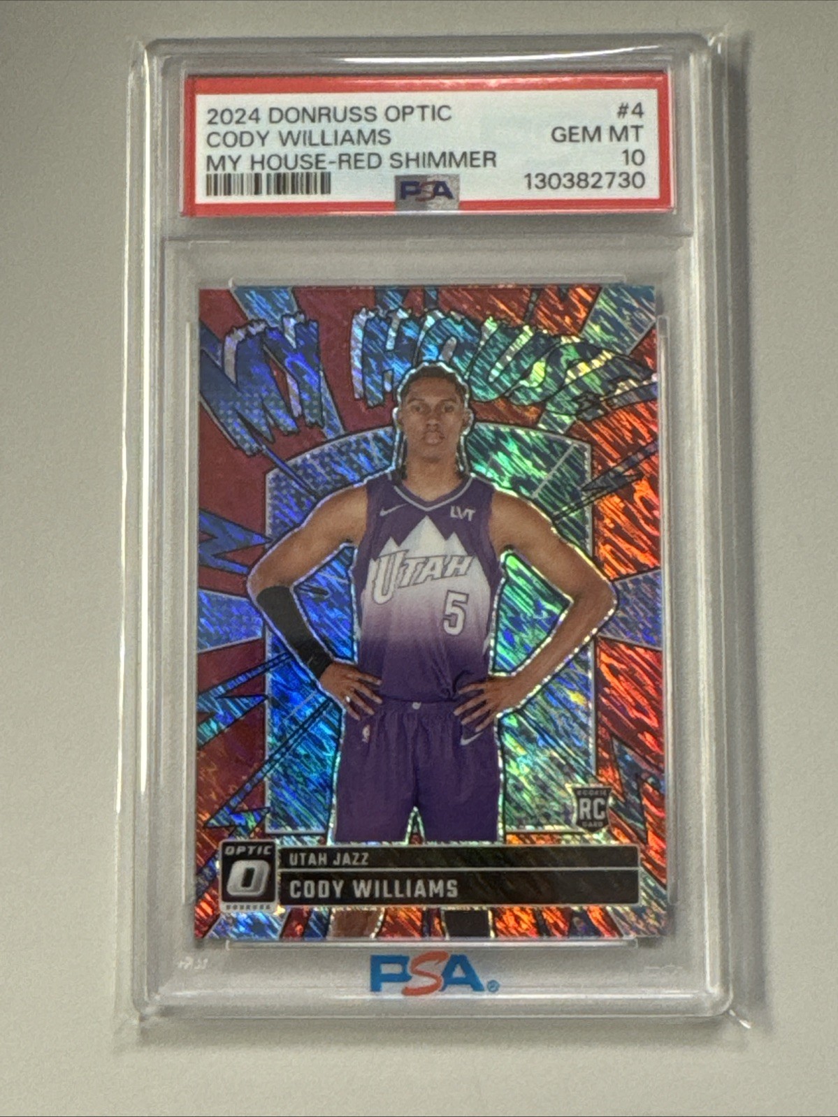 2024-25 Donruss Optic Cody Williams My House Red Shimmer /75 Psa 10