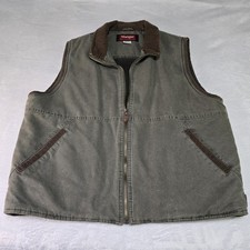 Wrangler Hero Vest Mens Large Olive Green Canvas Sherpa Lined Full Zip Workwear