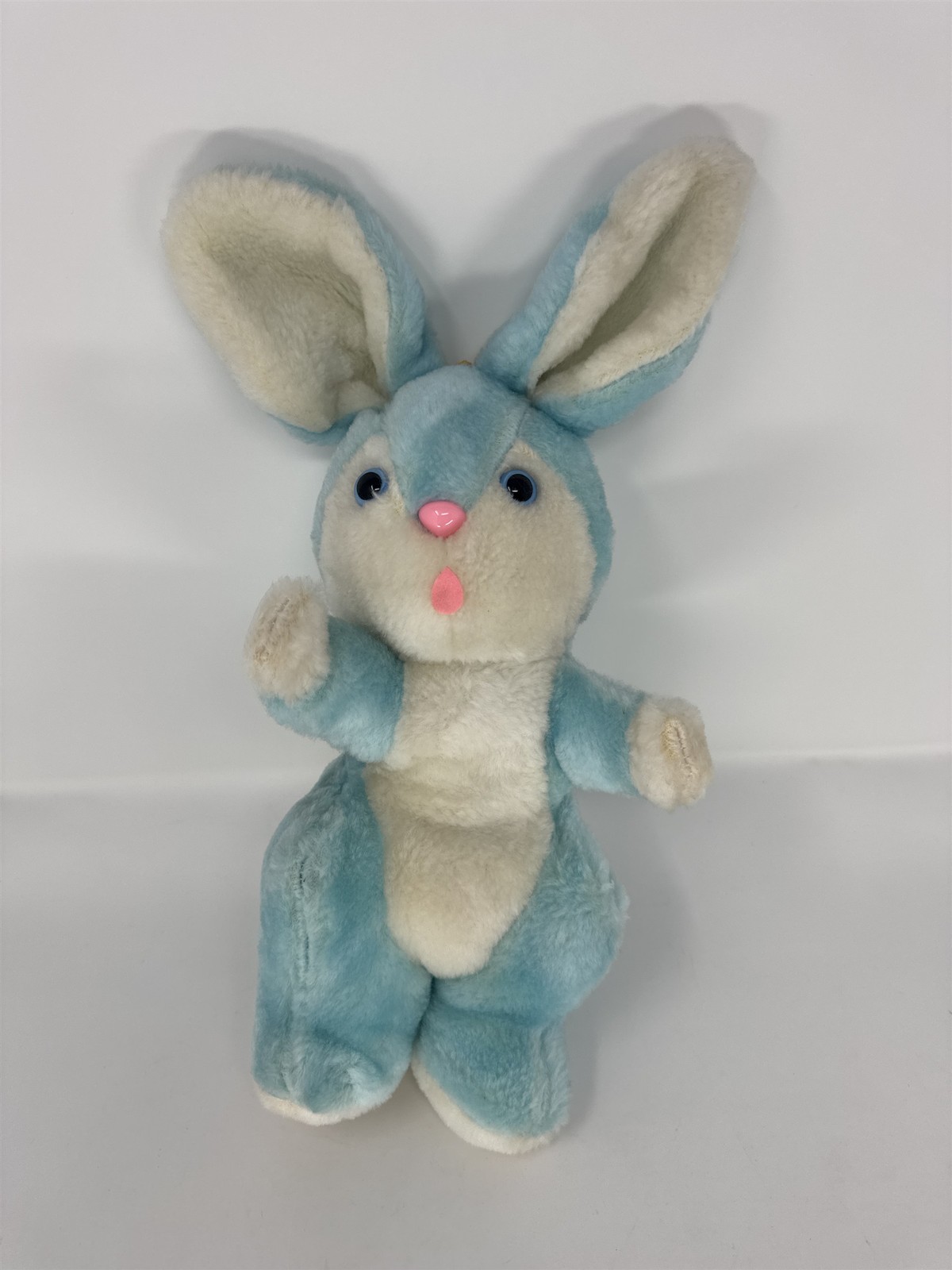 Vintage Blue Easter Bunny Plush White Chest Stuffed Animal Rabbit Pink Nose