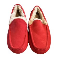 UGG Ascot Red Suede Sheepskin Lined Moccasin Slippers Slip-On US 7