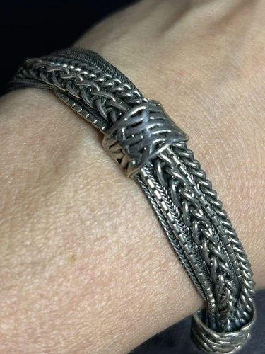 B6523 Silpada 925 Silver B1702 Talk Of The Town Multi Chain Bracelet 42g 7-8.5"