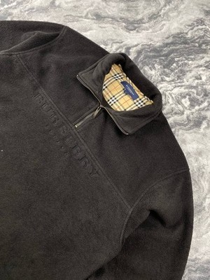 Burberry 1/4 Zip Fleece Jacket Big Logo Men Size L Black | eBay