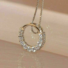 2Ct Round Cut Lab-Created Diamond Women's Circle Pendant 14K White Gold Plated