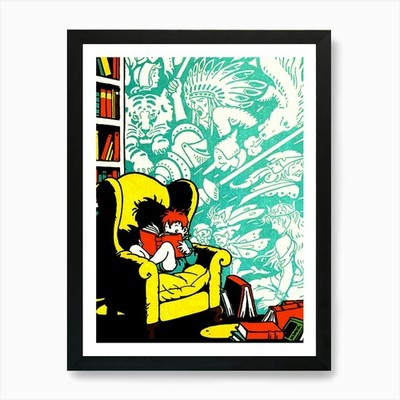 Kind liest Kunstdruck gerahmtes Wandbild Poster Leinwanddruck Bild