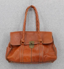 Patricia Nash Vienna Satchel Handbag Brown Tan Leather Large Bag Twist Lock