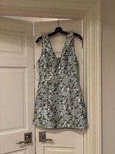 Alice + Olivia Tatum Floral Satin Mini Dress Zip Sleeveless Size 8 Mineral Blue